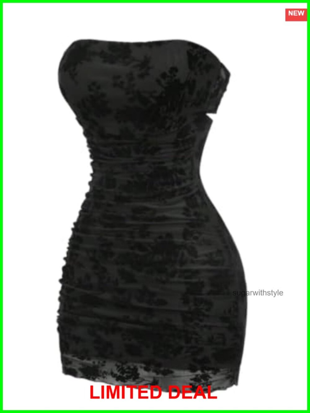 Women's Floral Print Ruched Strapless Bodycon Mini Dress Mesh Tie Backless Tube